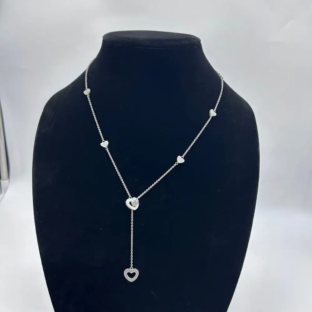 Tiffany & Co Heart Lariat Necklace Y Drop Sterling Silver 925 Luxury Jewelry